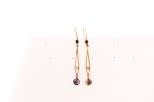 Art Nouveau Amethyst Dangle Earrings in 9k Yellow Gold