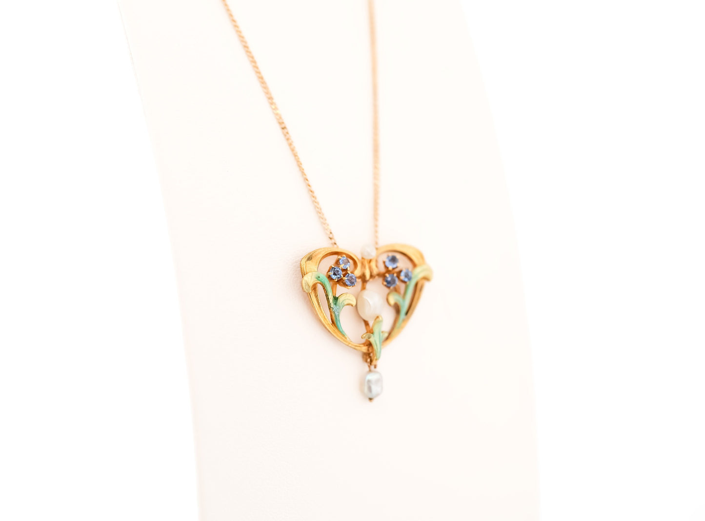 Art Nouveau Enameled Gold Necklace with Pearls & Yogo Sapphires