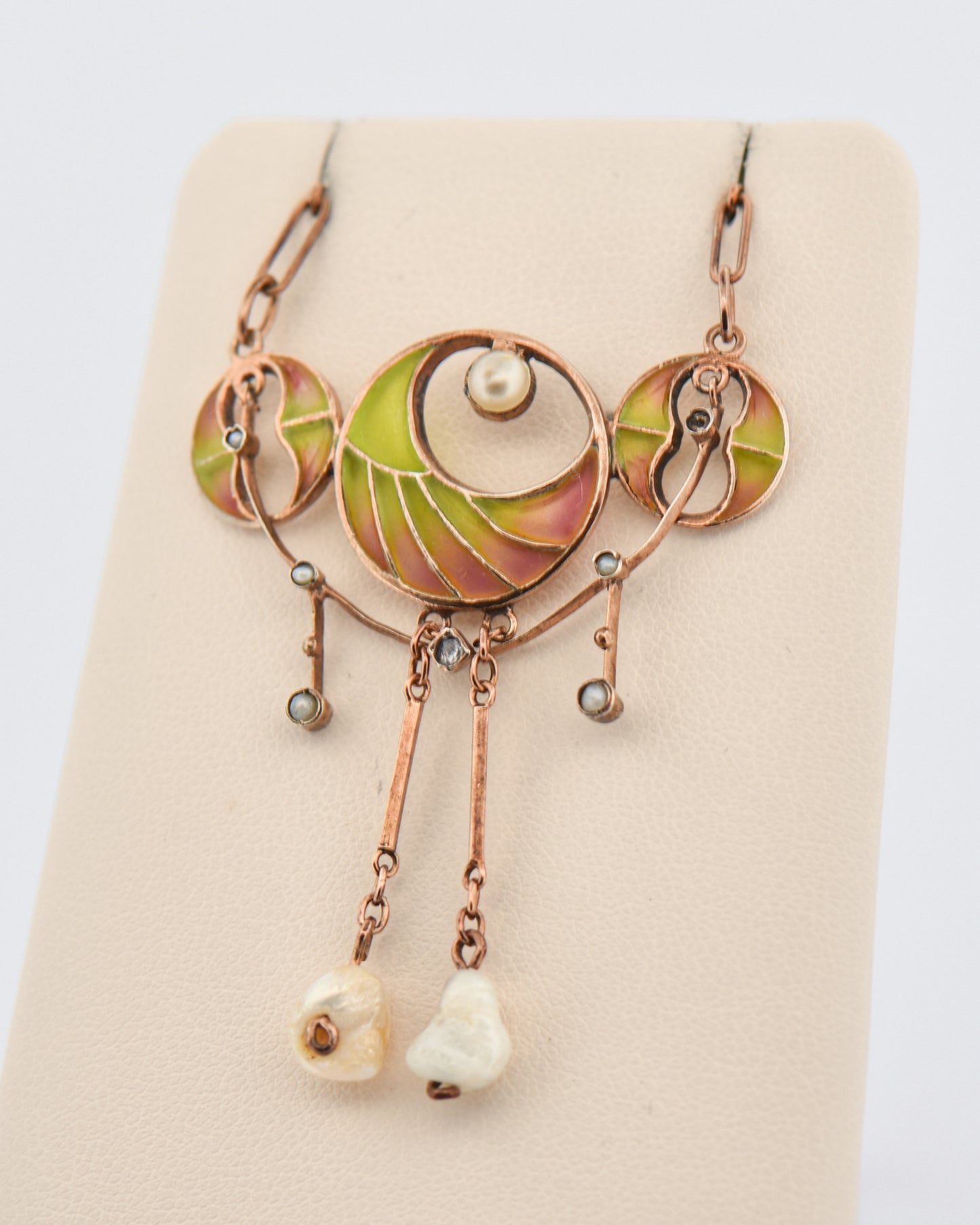Art Nouveau French Enamel Pearl & Diamond Necklace