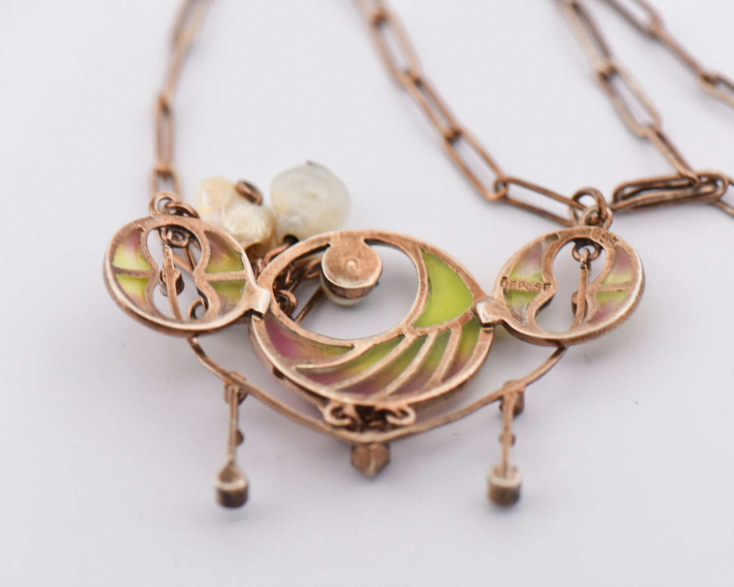 Art Nouveau French Enamel Pearl & Diamond Necklace