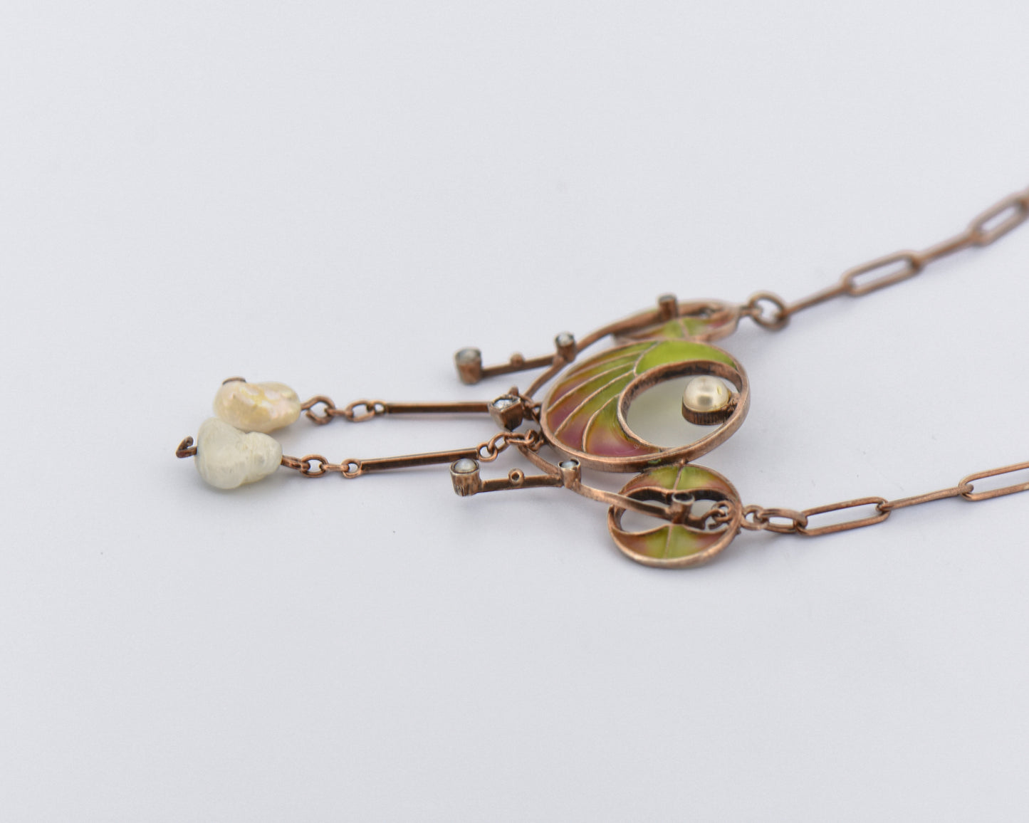 Art Nouveau French Enamel Pearl & Diamond Necklace
