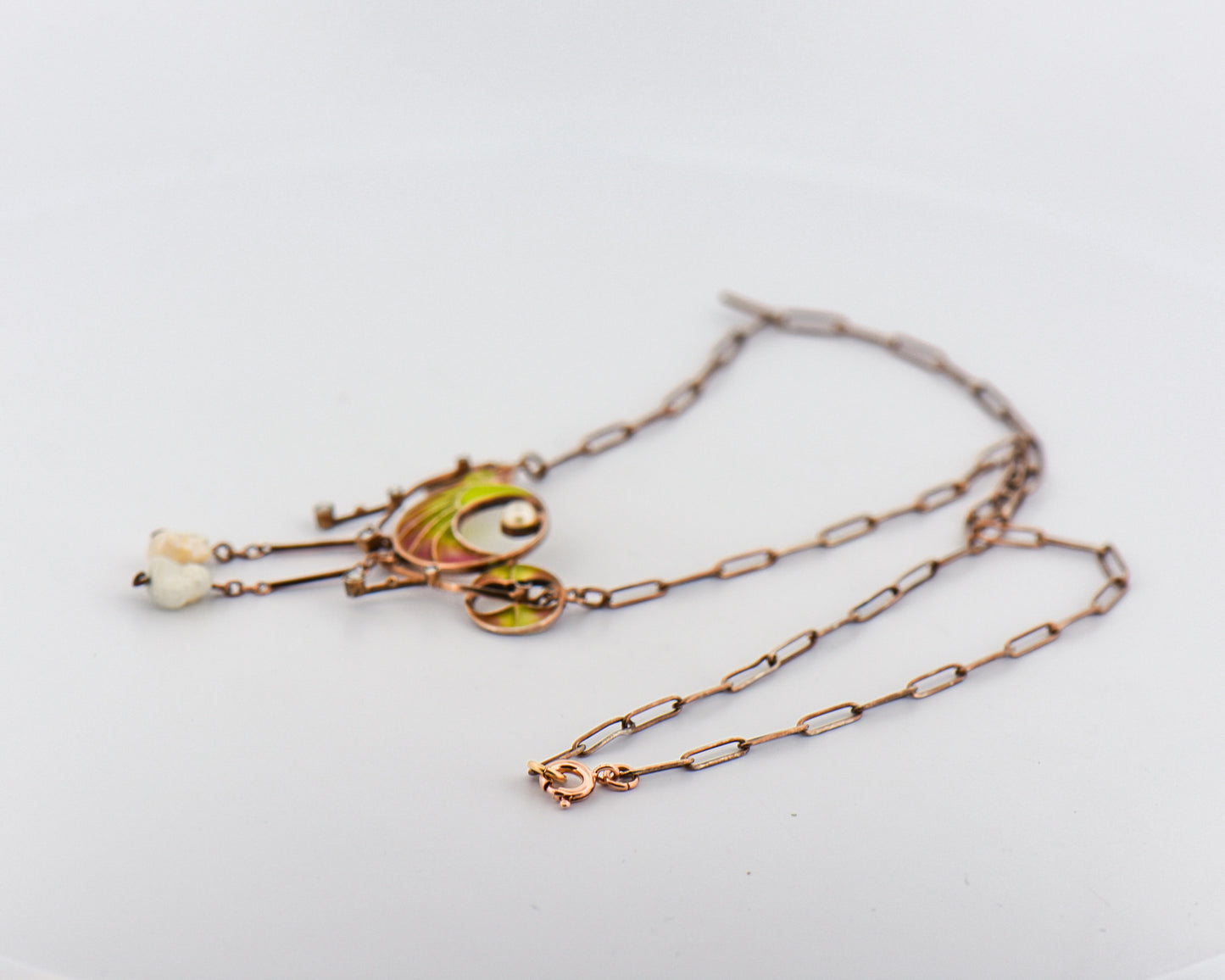 Art Nouveau French Enamel Pearl & Diamond Necklace