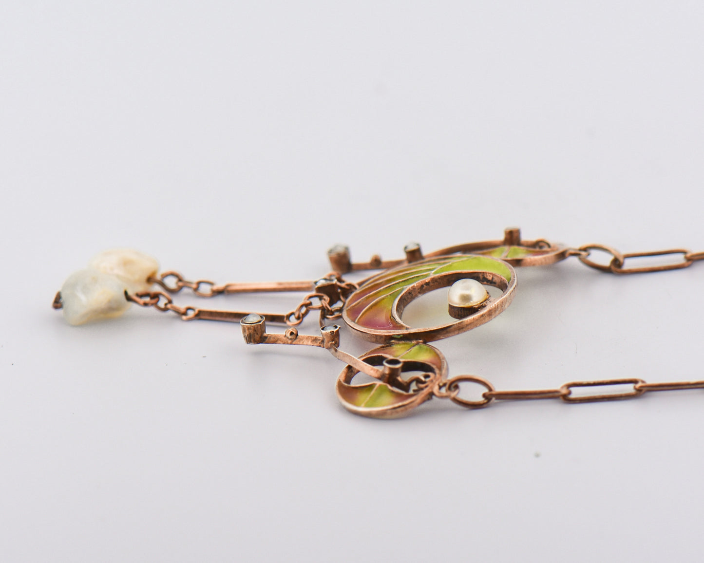 Art Nouveau French Enamel Pearl & Diamond Necklace