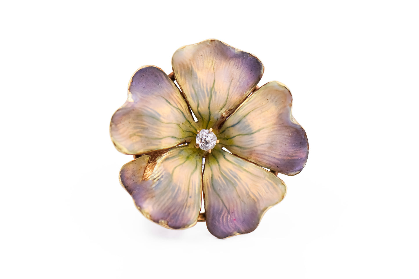 Art Nouveau Dogwood Blossom Brooch in Gold, Enamel & Diamond