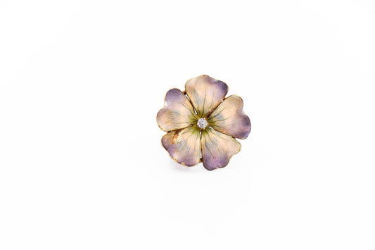 Art Nouveau Dogwood Blossom Brooch in Gold, Enamel & Diamond