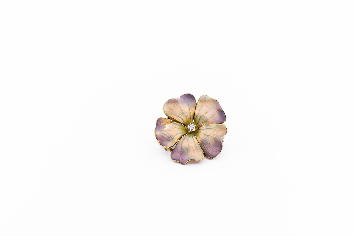 Art Nouveau Dogwood Blossom Brooch in Gold, Enamel & Diamond