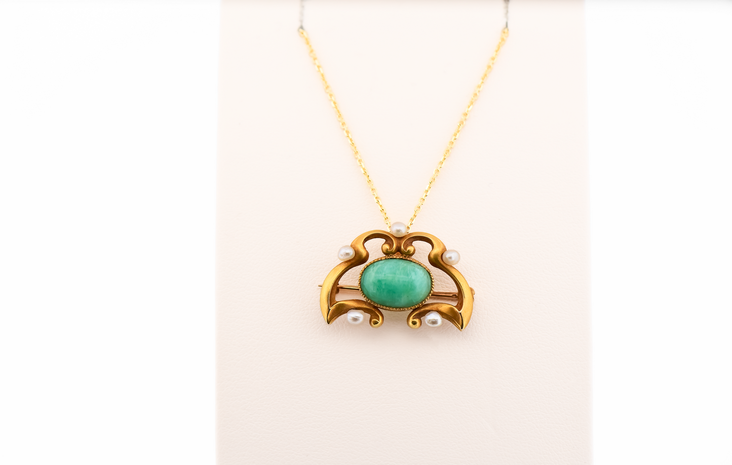 Art Nouveau Gold Pendant Brooch Combo Set with Amazonite & Pearls