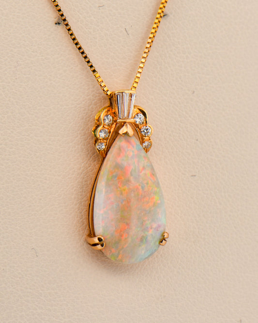 Top Gem Australian White Opal & Diamond Pendant