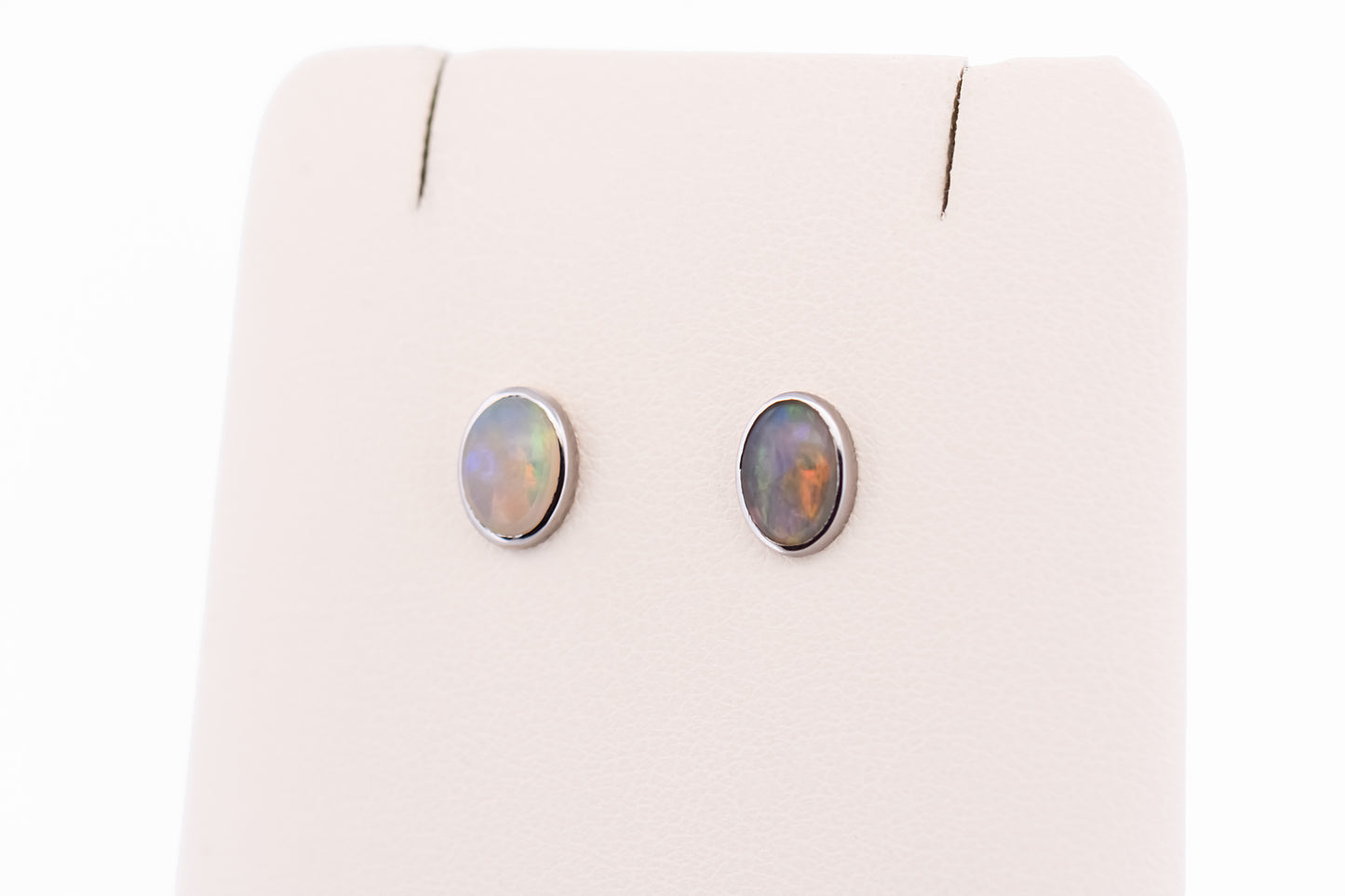 Australian Crystal Opal Earrings - Low Profile Bezel Studs