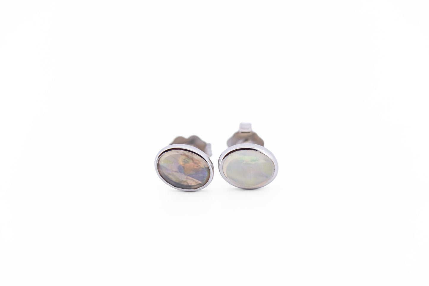 Australian Crystal Opal Earrings - Low Profile Bezel Studs