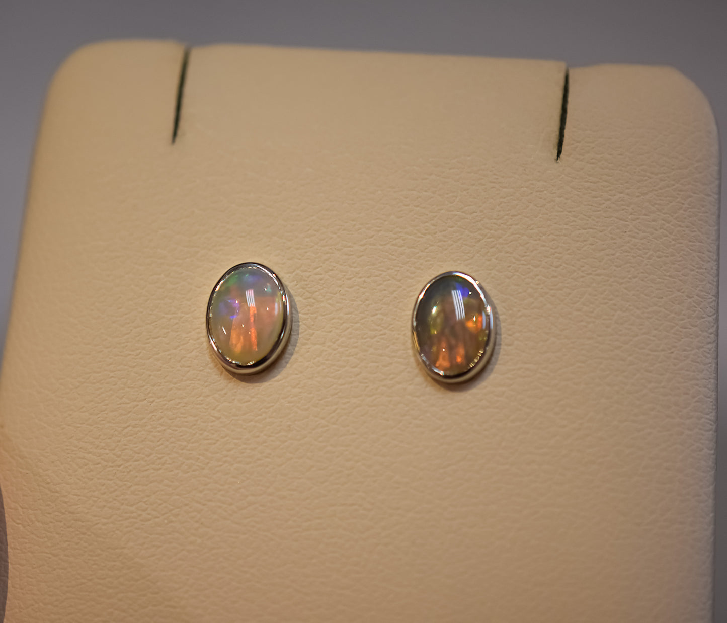 Australian Crystal Opal Earrings - Low Profile Bezel Studs