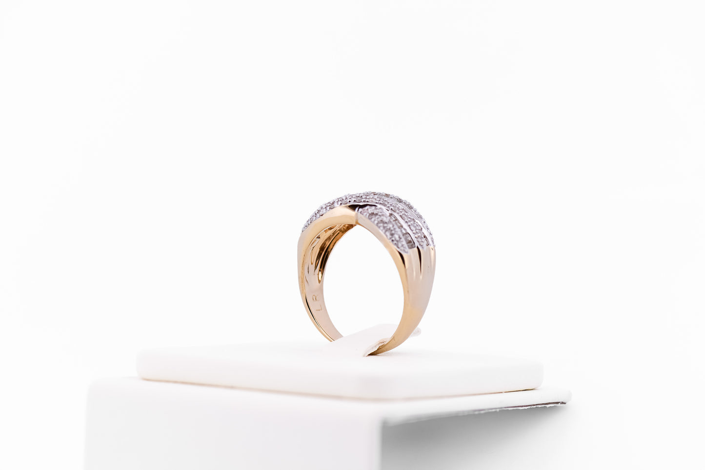 Baguette & Round Diamond Crossover Ring in 14k Two Tone Gold