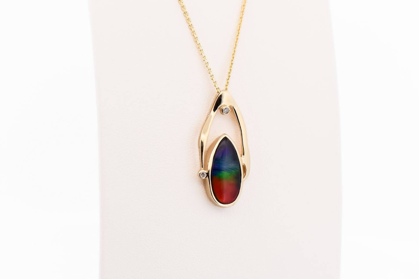 Beautiful Canadian Ammolite Triplet Pendant & Earring Set in 14k Yellow Gold