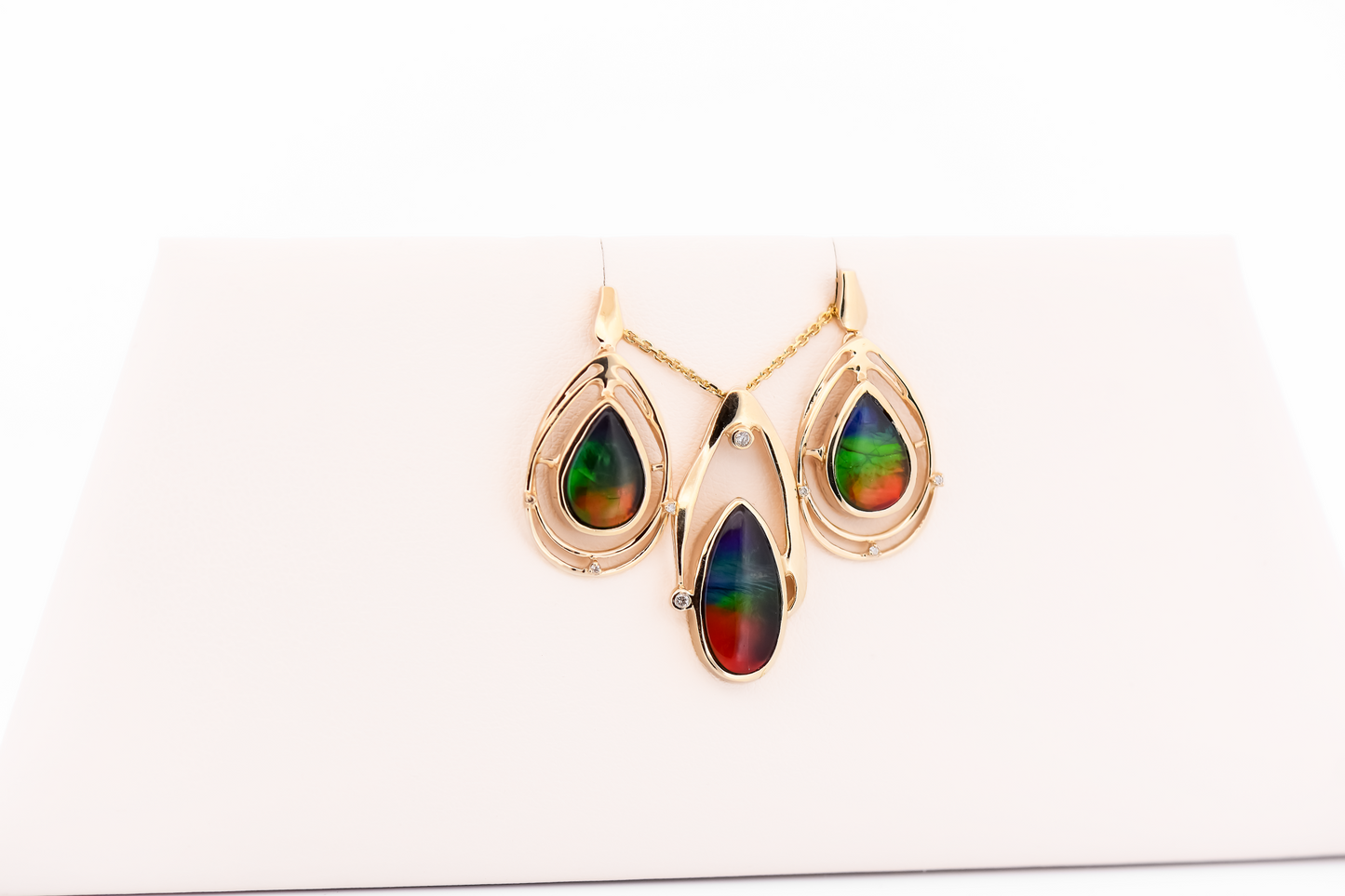 Beautiful Canadian Ammolite Triplet Pendant & Earring Set in 14k Yellow Gold