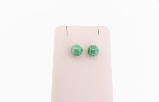 Beautiful Mottled Green Jadeite Jade Ball Stud Earrings