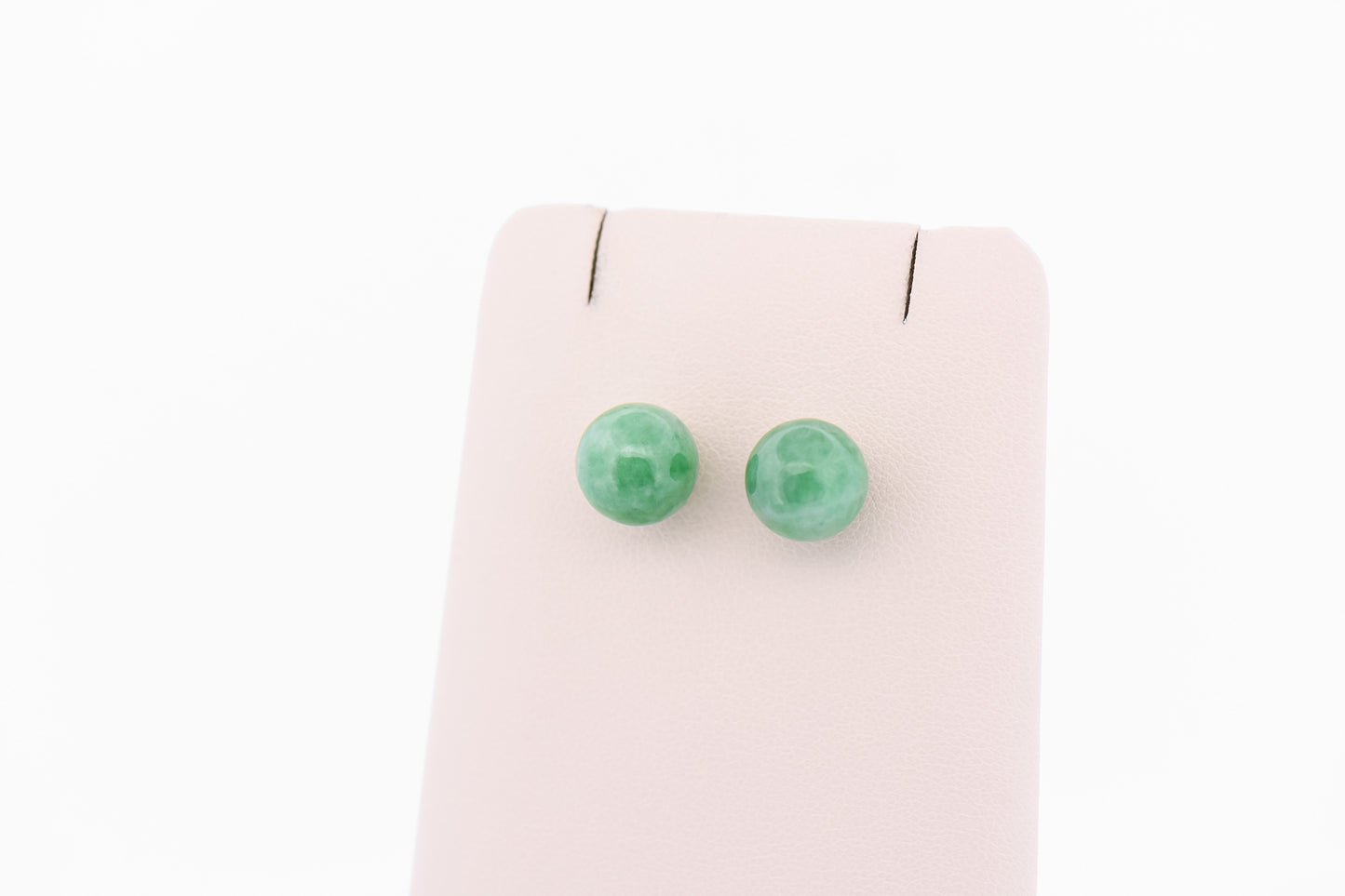 Beautiful Mottled Green Jadeite Jade Ball Stud Earrings