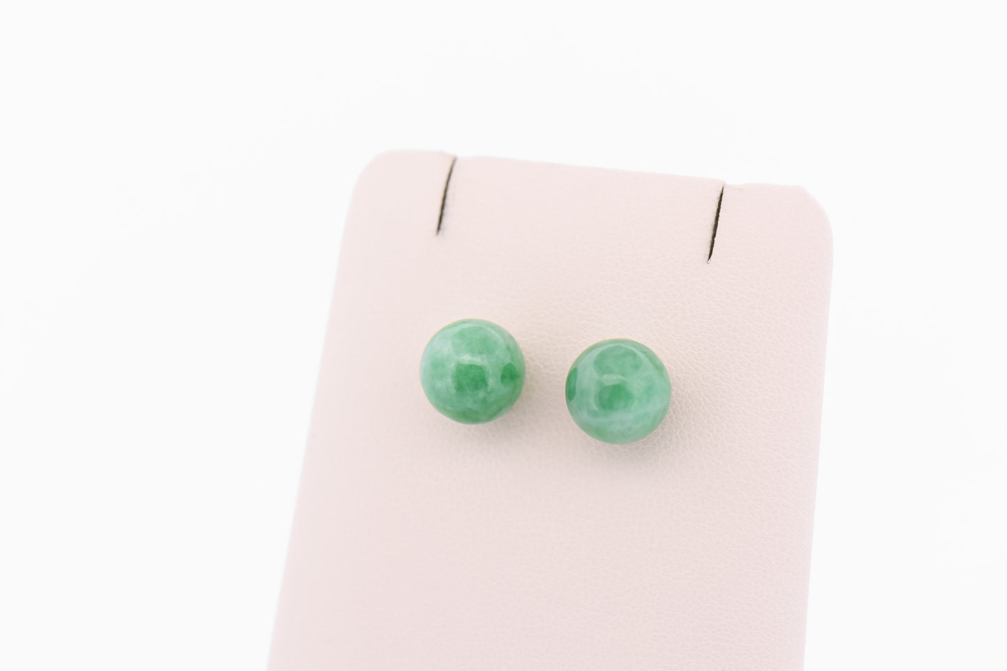 Beautiful Mottled Green Jadeite Jade Ball Stud Earrings