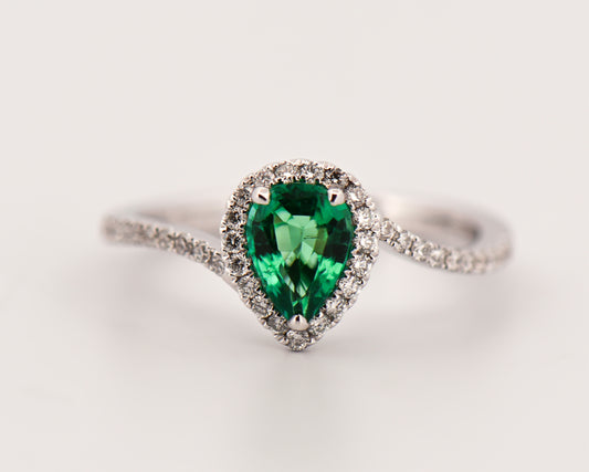 Beautiful Pear Shaped Emerald Engagement Ring