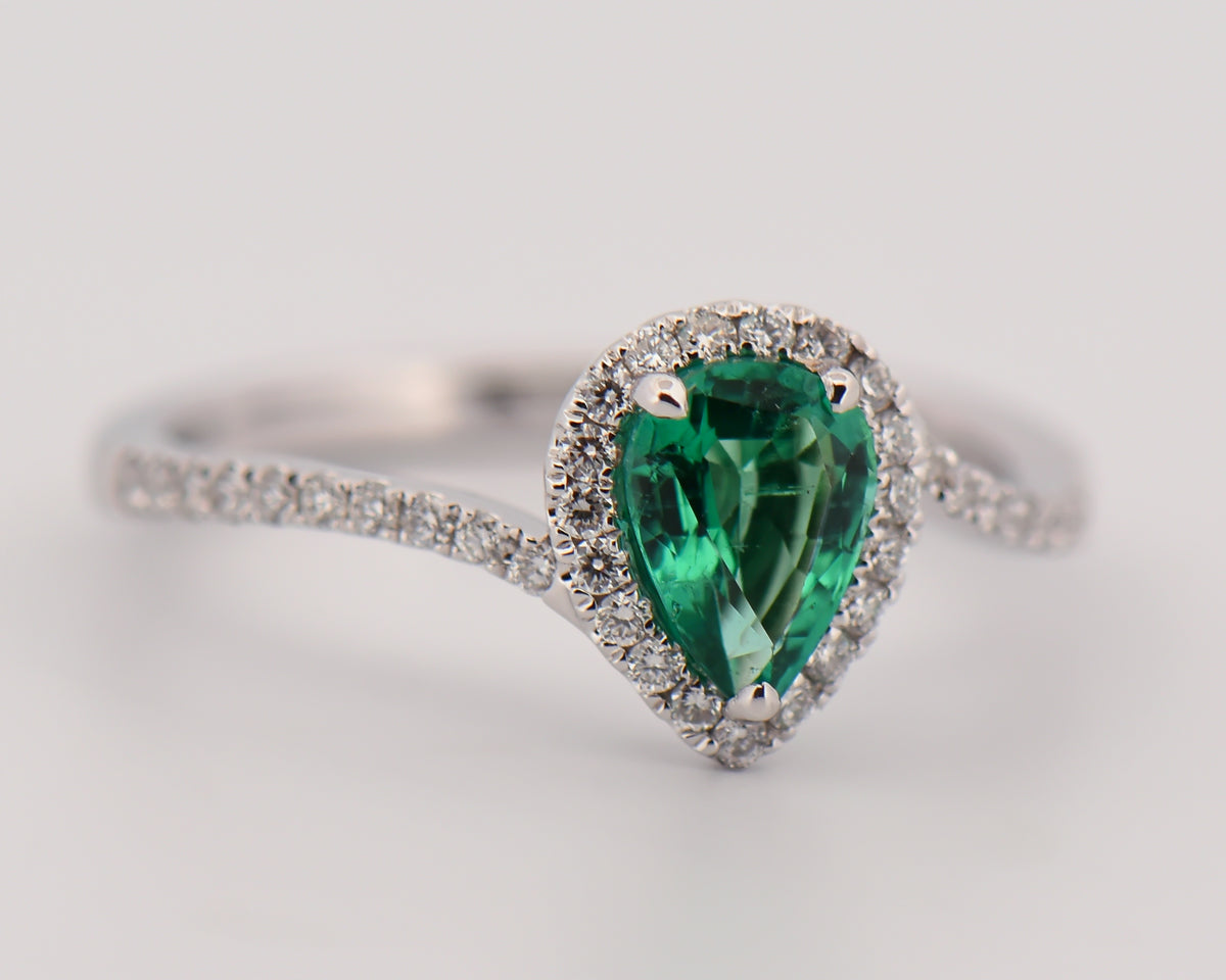 Beautiful Pear Shaped Emerald Engagement Ring