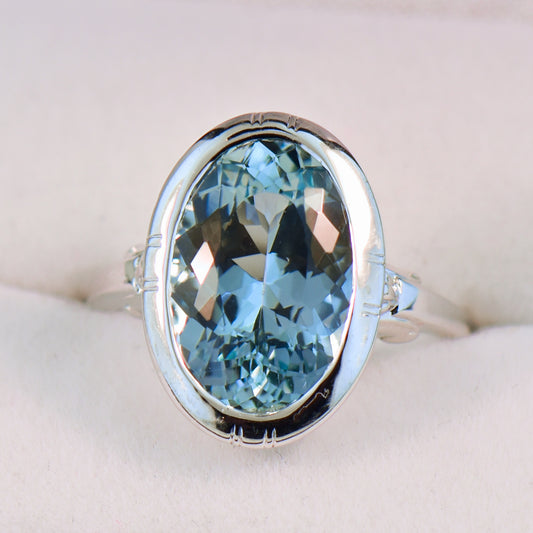 Mid-Century Bezel-Set Aquamarine Engagement Ring