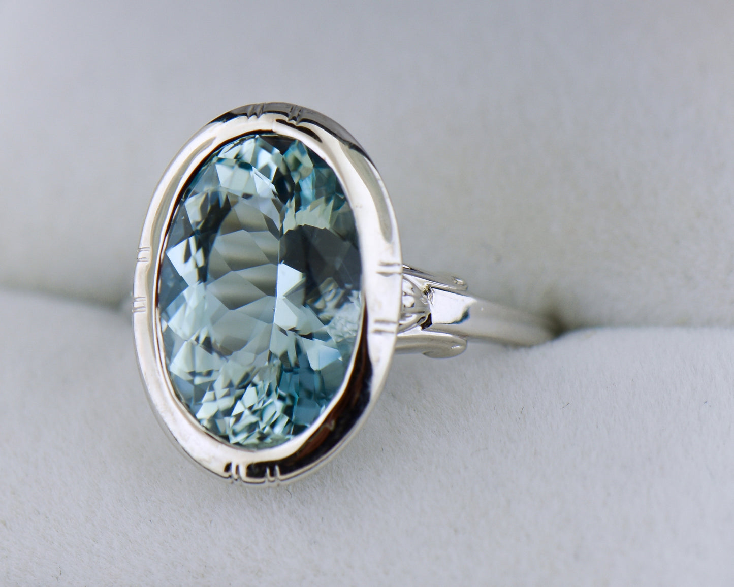 Mid-Century Bezel-Set Aquamarine Engagement Ring