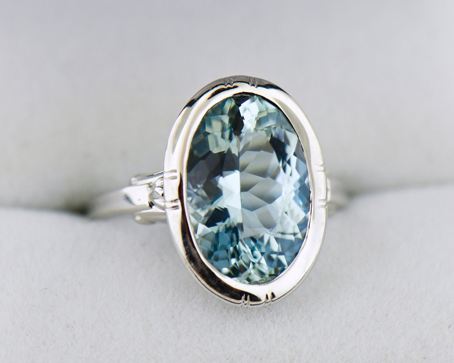 Mid-Century Bezel-Set Aquamarine Engagement Ring