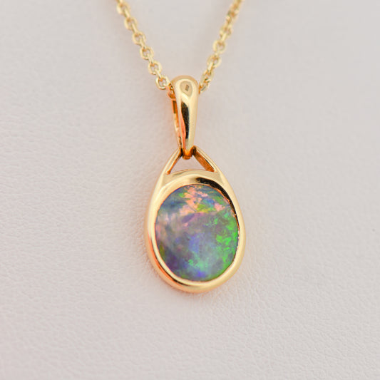 Bezel Set Black Opal Solitaire Pendant 18k