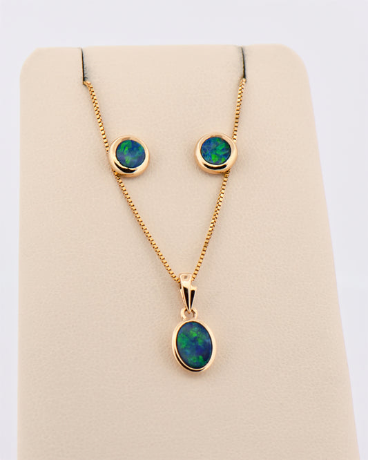 Bezel-Set Boulder Opal Pendant and Stud Earrings Set