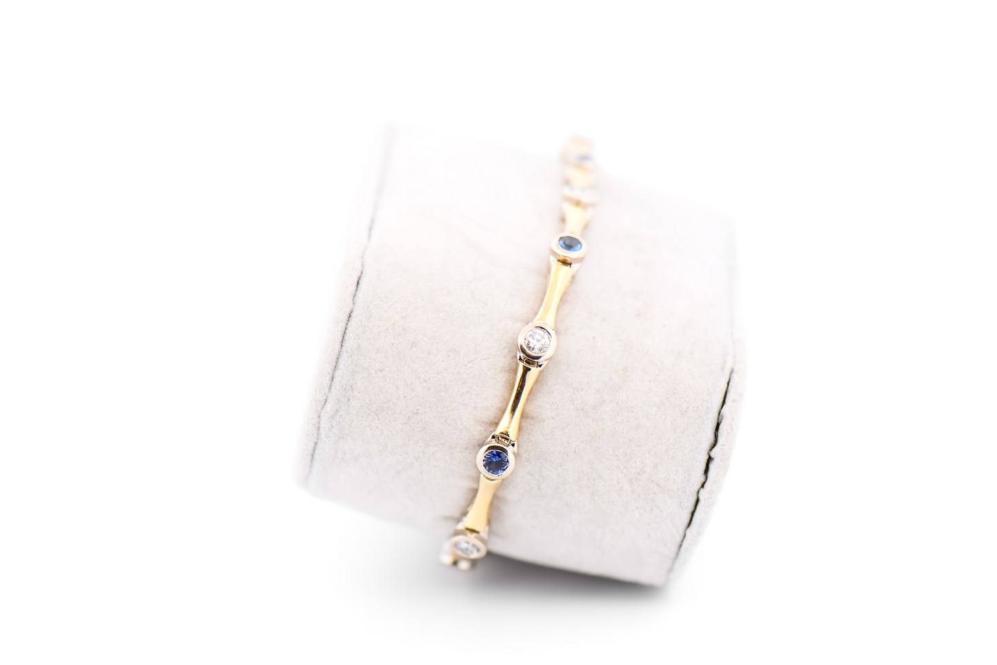 Bezel Set Ceylon Blue Sapphire & Diamond Tennis Bracelet