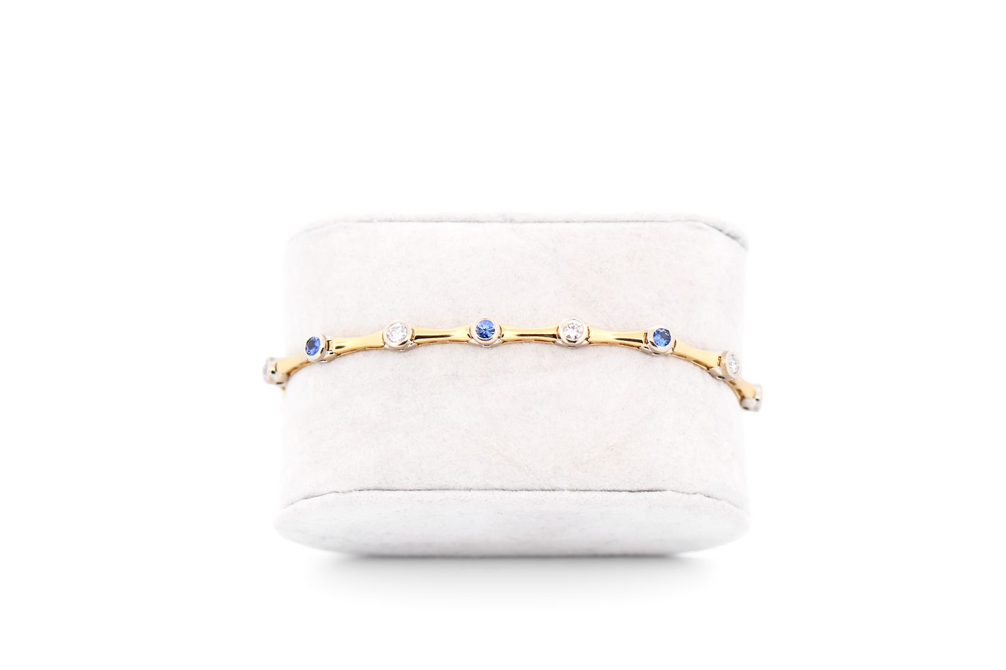 Bezel Set Ceylon Blue Sapphire & Diamond Tennis Bracelet