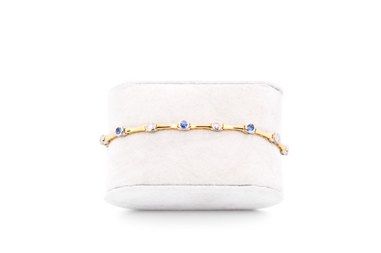 Bezel Set Ceylon Blue Sapphire & Diamond Tennis Bracelet