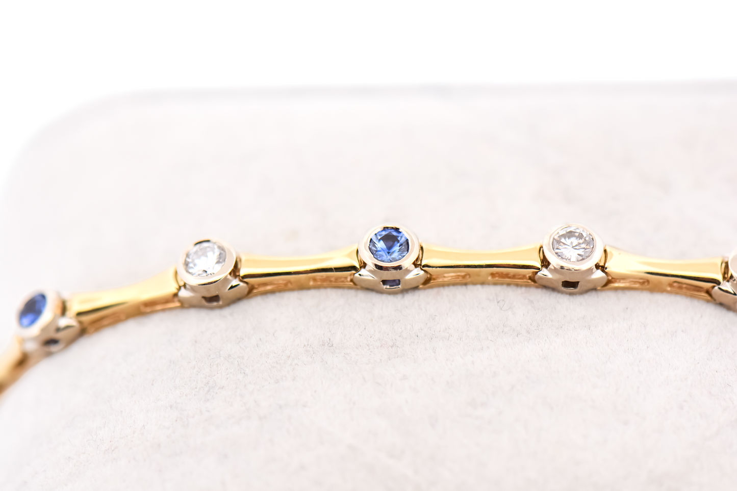 Bezel Set Ceylon Blue Sapphire & Diamond Tennis Bracelet