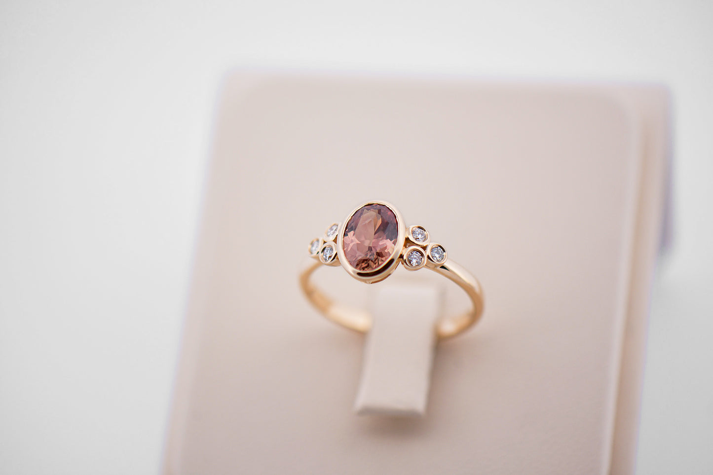 Bezel-Set Color-Changing Padparadscha Sapphire & Diamond Engagement Ring