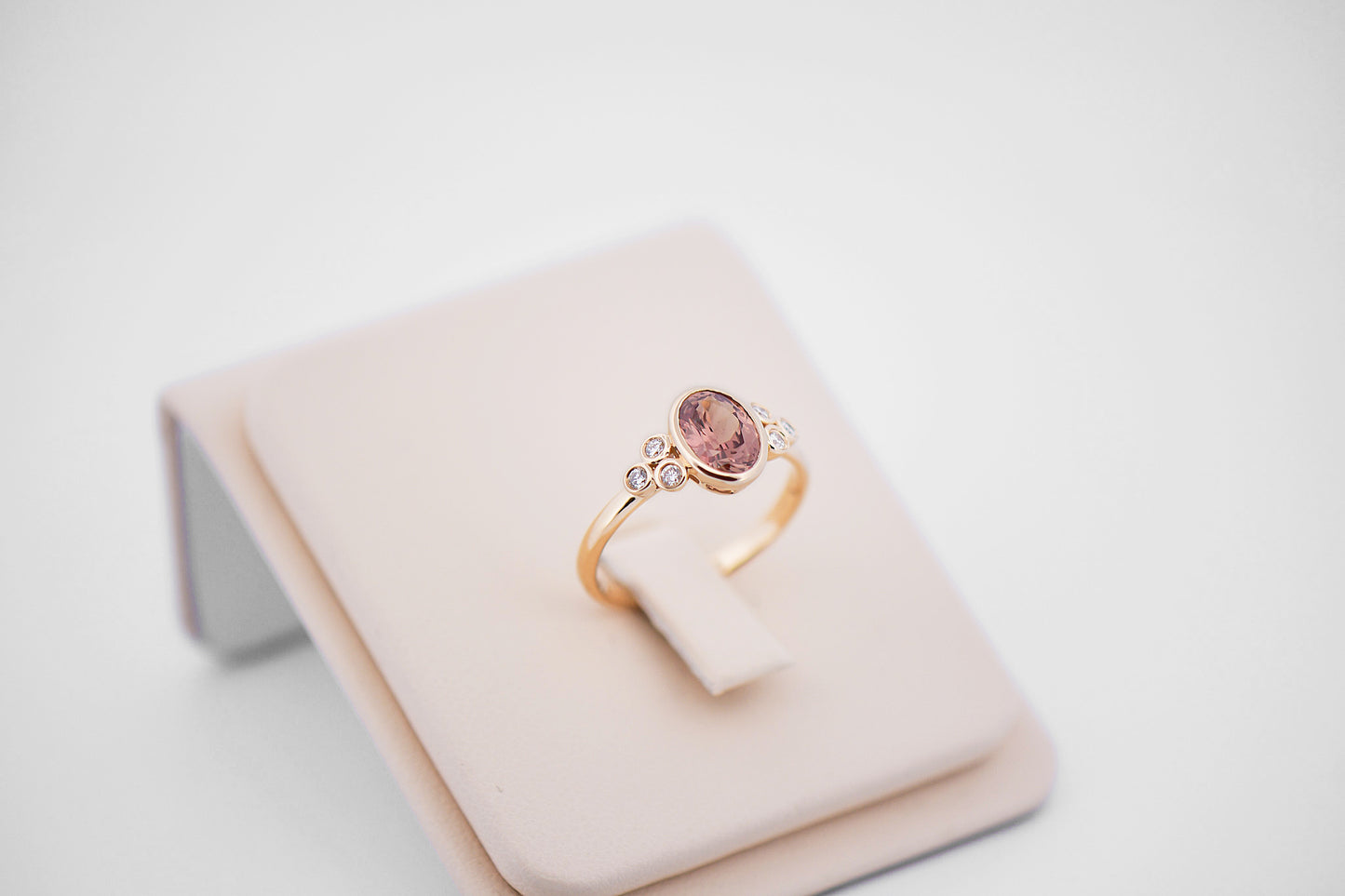 Bezel-Set Color-Changing Padparadscha Sapphire & Diamond Engagement Ring