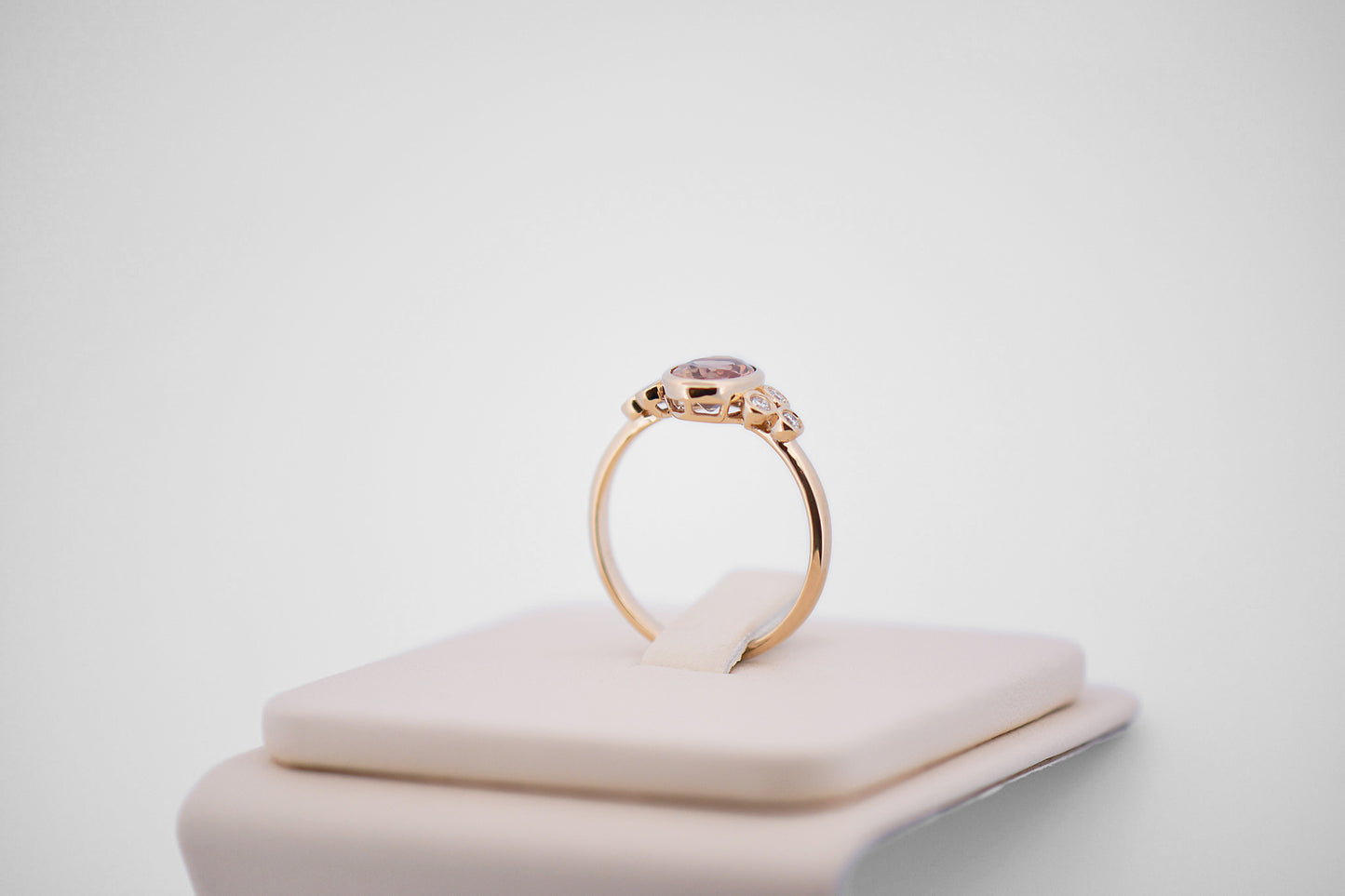 Bezel-Set Color-Changing Padparadscha Sapphire & Diamond Engagement Ring