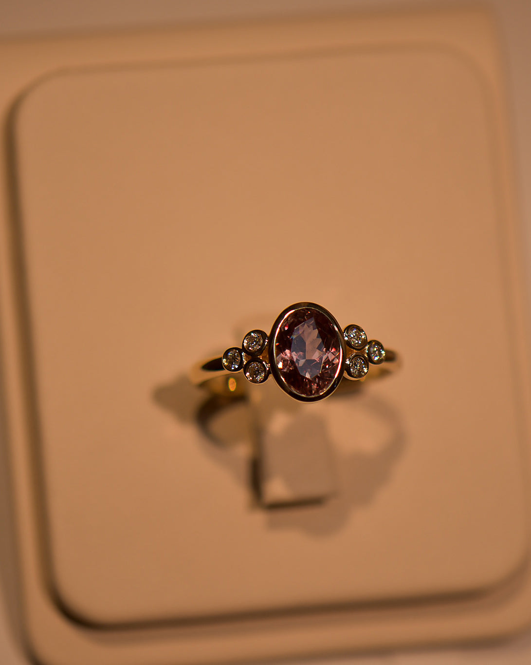 Bezel-Set Color-Changing Padparadscha Sapphire & Diamond Engagement Ring