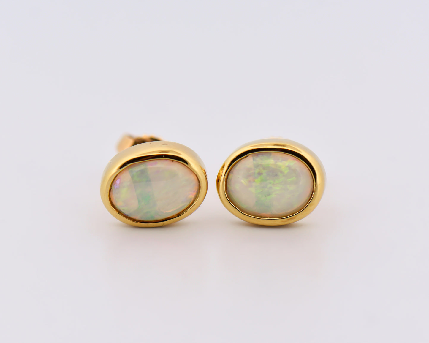 Bezel Set Opal Stud Earrings 18ky Australian