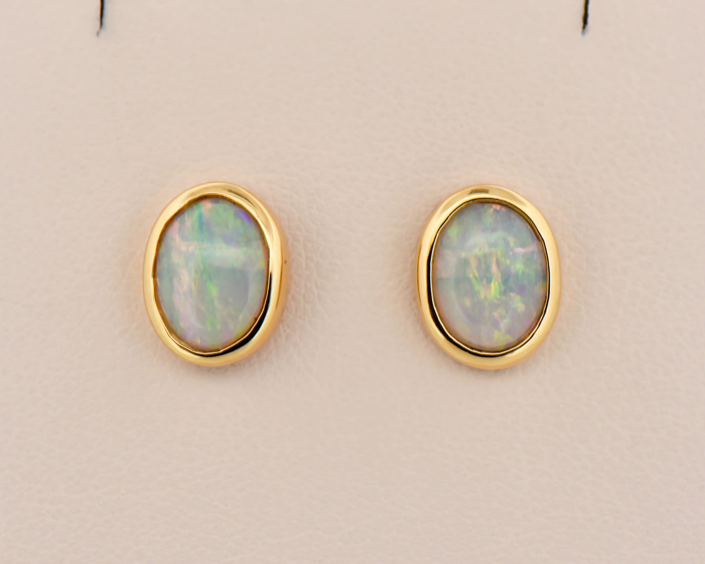 Bezel Set Opal Stud Earrings 18ky Australian