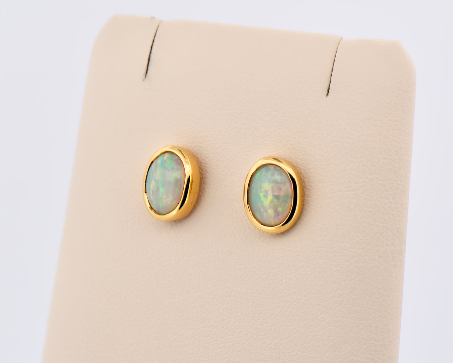Bezel Set Opal Stud Earrings 18ky Australian
