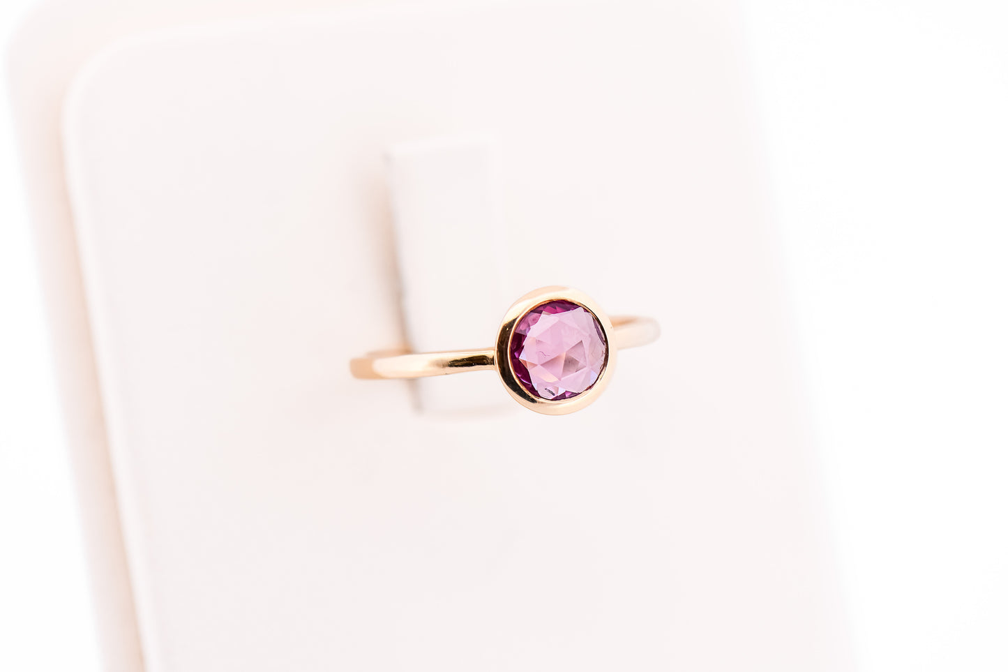Bezel-Set Rose-Cut Pink Sapphire Solitaire Engagement Ring in Yellow Gold