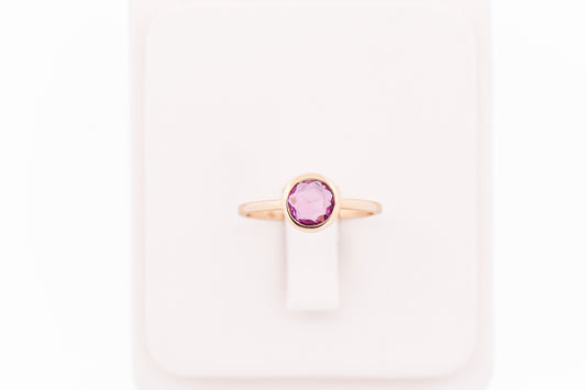 Bezel-Set Rose-Cut Pink Sapphire Solitaire Engagement Ring in Yellow Gold