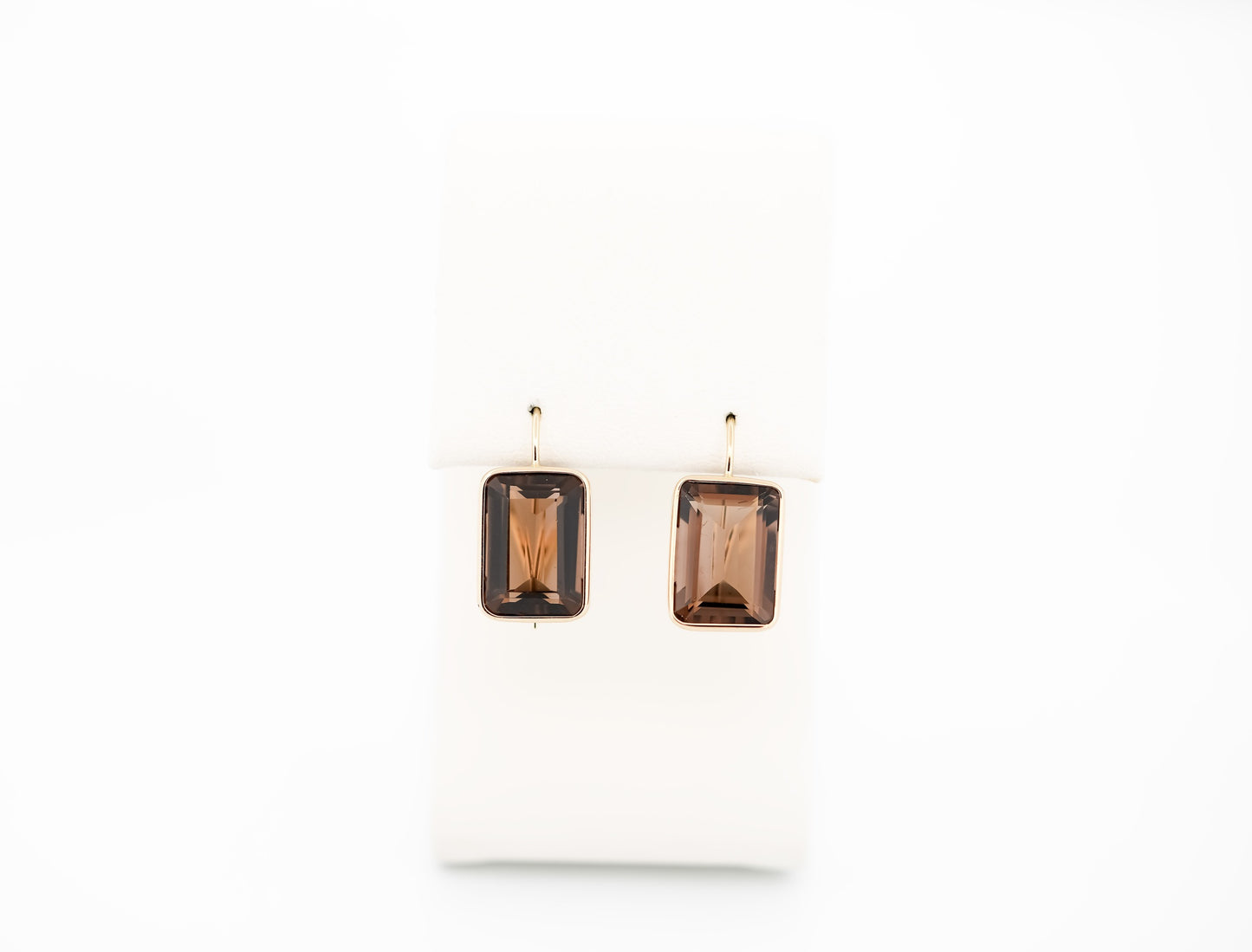 Bezel Set Smokey Quartz Dangle Earrings on Shepherd Hooks