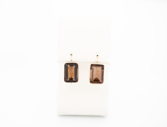 Bezel Set Smokey Quartz Dangle Earrings on Shepherd Hooks