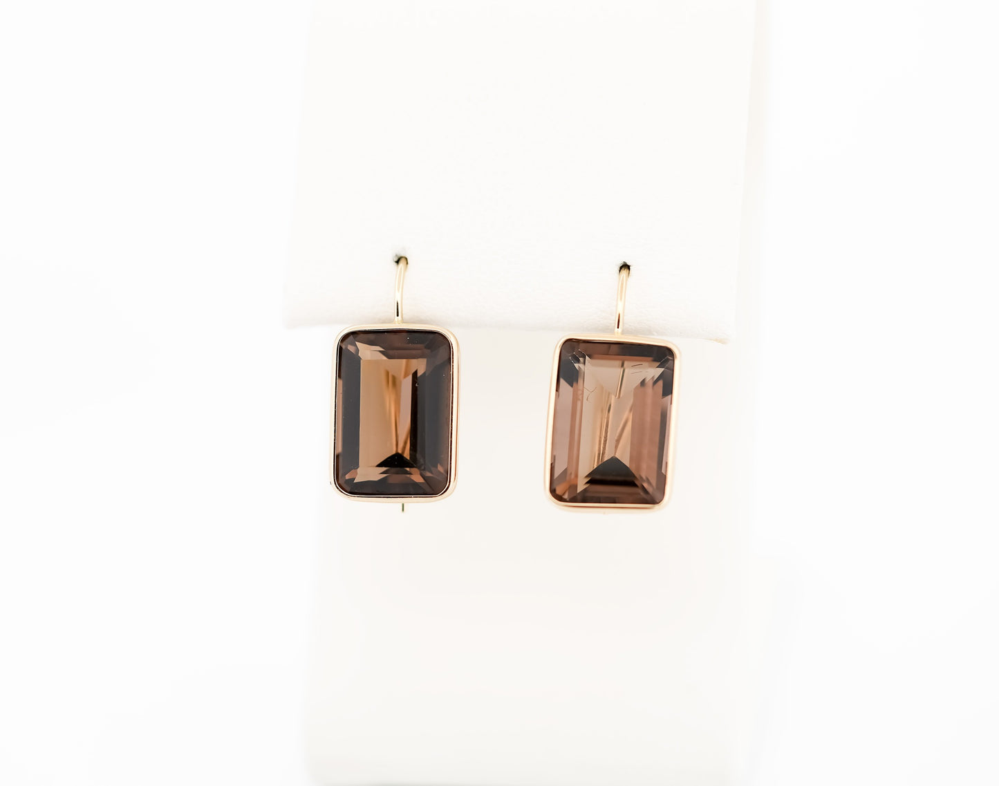 Bezel Set Smokey Quartz Dangle Earrings on Shepherd Hooks