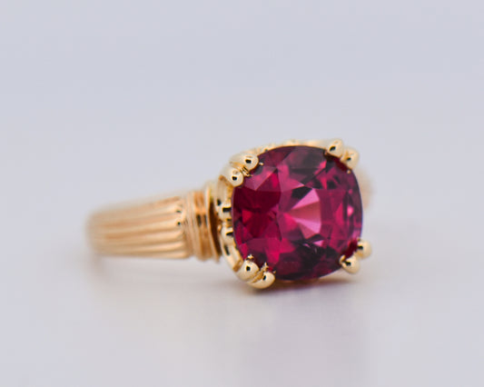 Chunky Gold Ring with Raspberry Red Rhodolite