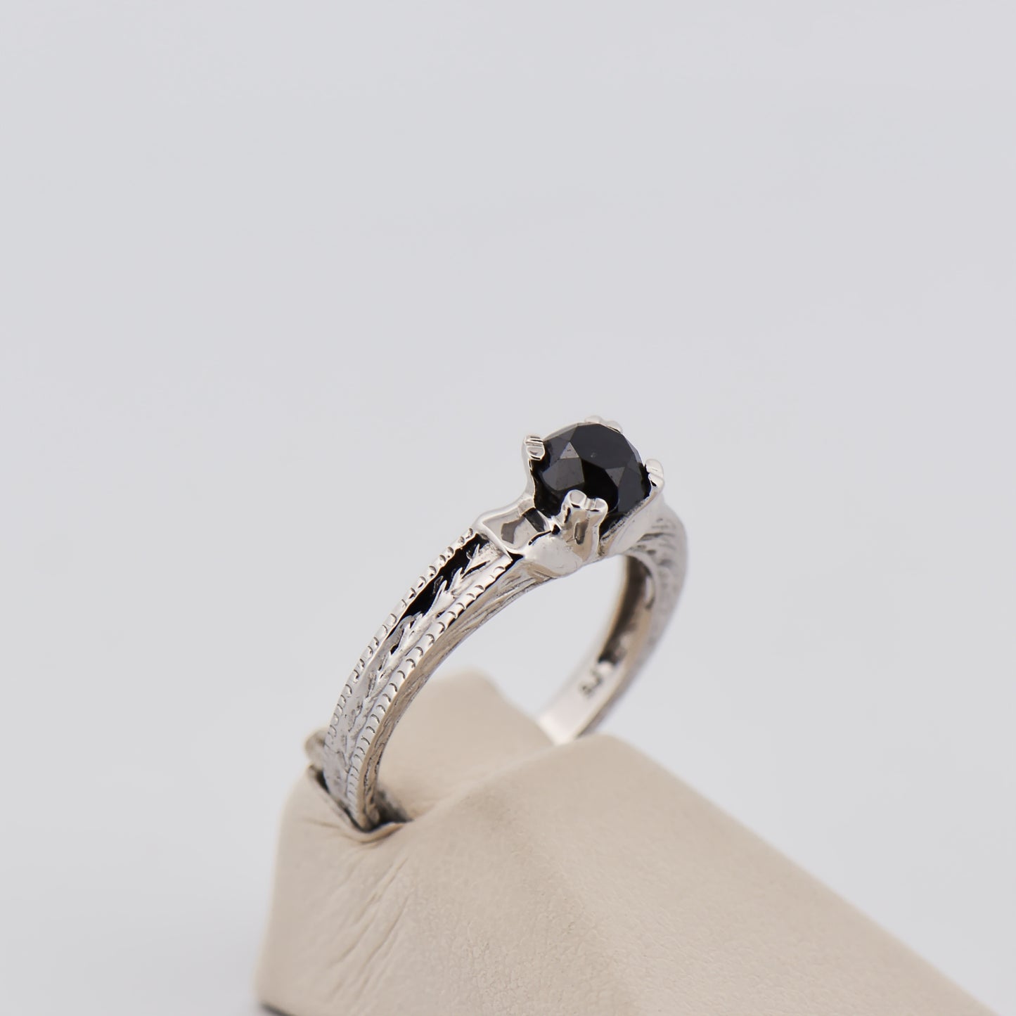 Black Diamond Solitaire Ring with Engraved Band