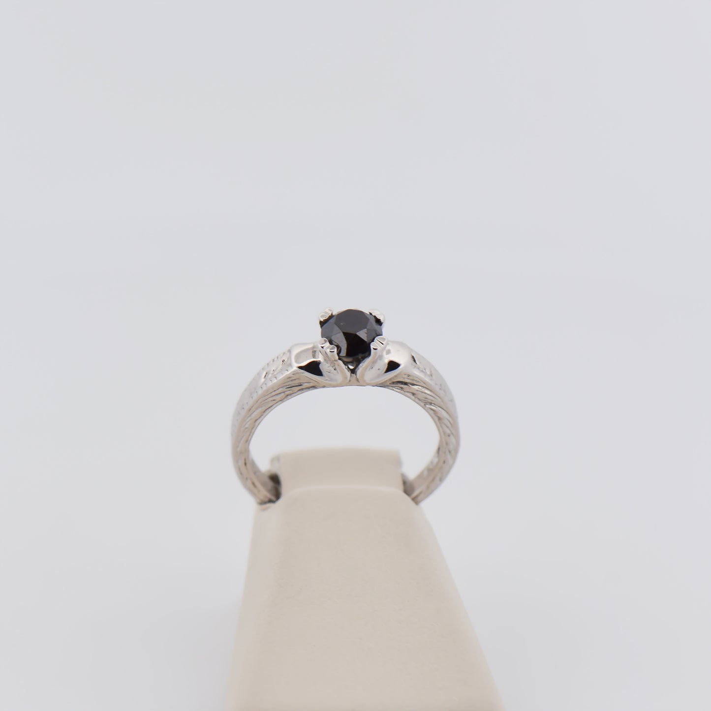 Black Diamond Solitaire Ring with Engraved Band