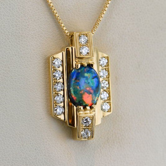 Top Quality Black Opal & Diamond Pendant- Lightning Ridge GEM