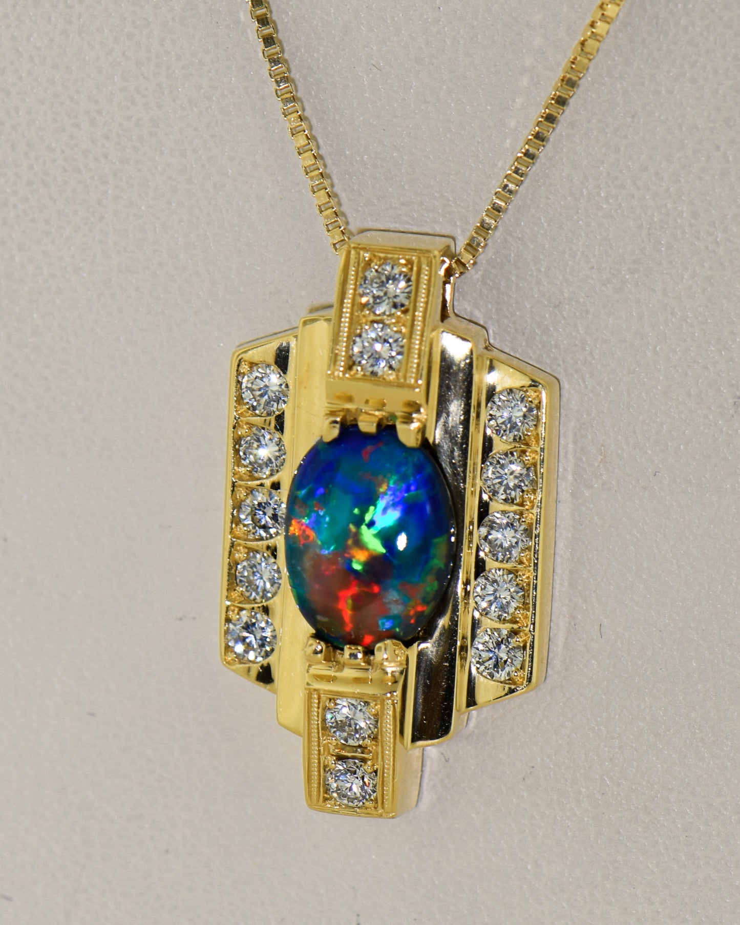 Top Quality Black Opal & Diamond Pendant- Lightning Ridge GEM