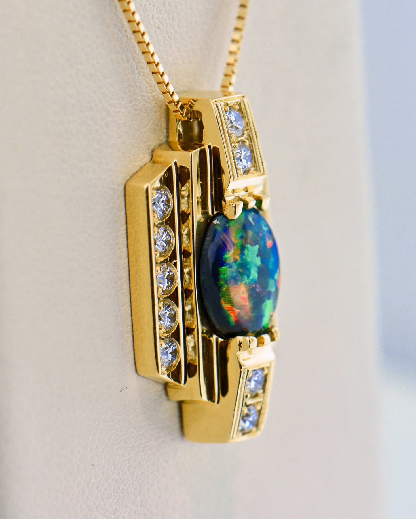Top Quality Black Opal & Diamond Pendant- Lightning Ridge GEM